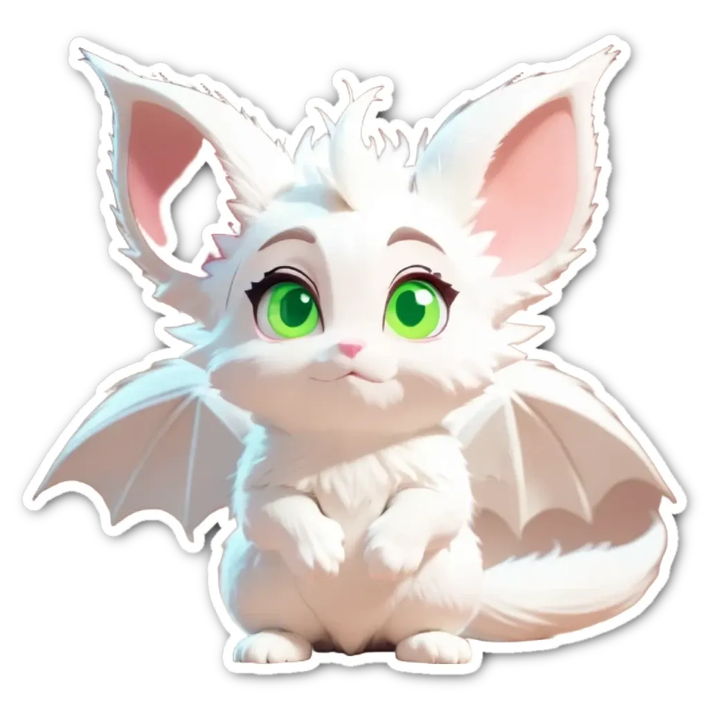 A white cat with green eyes standing on a black background.