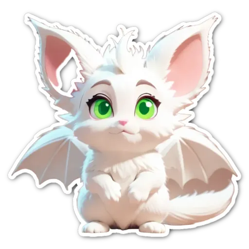 A white cat with green eyes standing on a black background.
