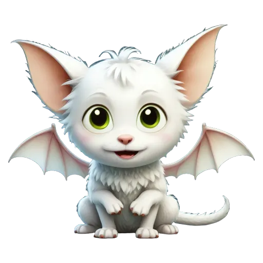 A white kitten with big ears standing on a black background.