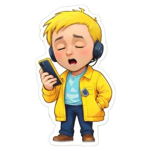 A boy is holding a cell phone to his ear and wearing headphones.