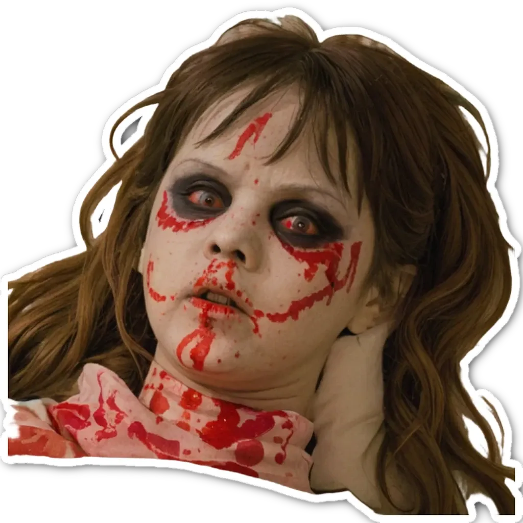 A girl with red makeup on her face is looking to the right.