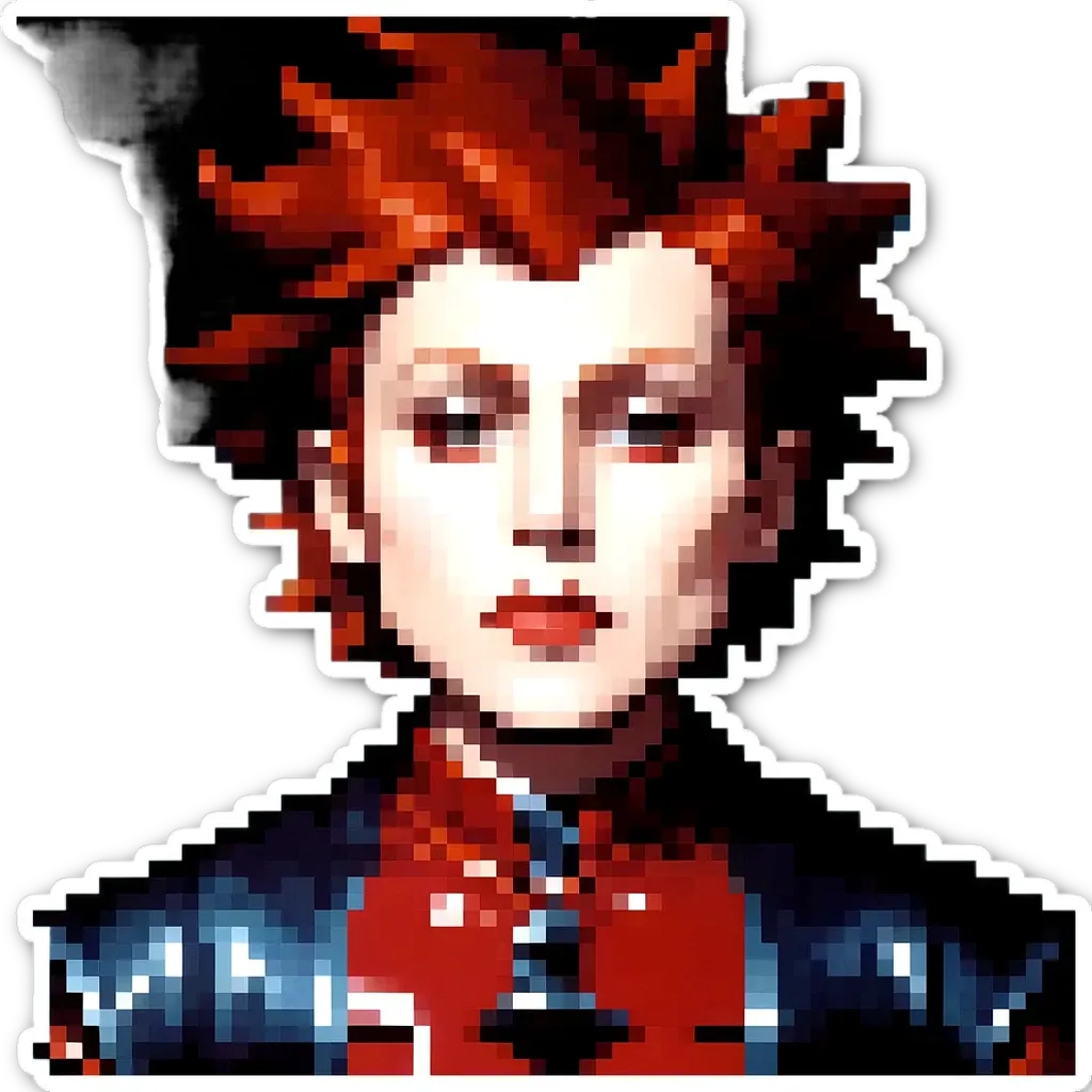 A sticker of a girl with red hair and red hair that says "this is an image of".