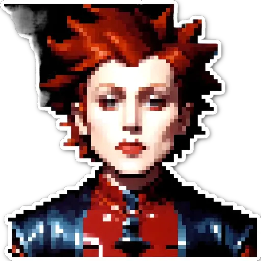 A sticker of a girl with red hair and red hair that says "this is an image of".