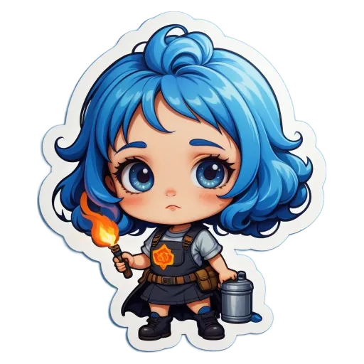 A blue girl holding a lantern is standing on a black background.