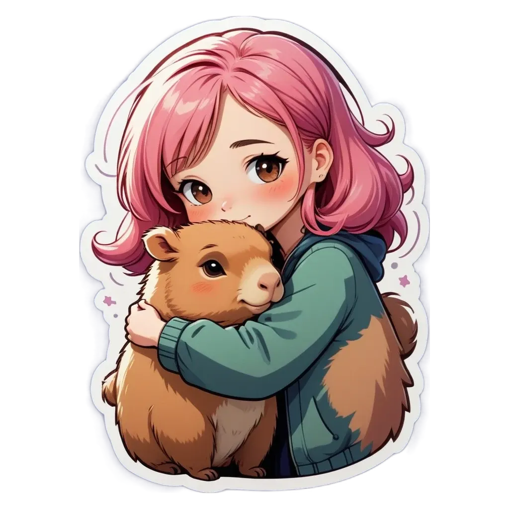 A girl holding a rodent in her arms.