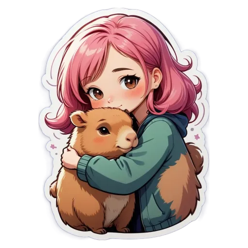 A girl holding a rodent in her arms.