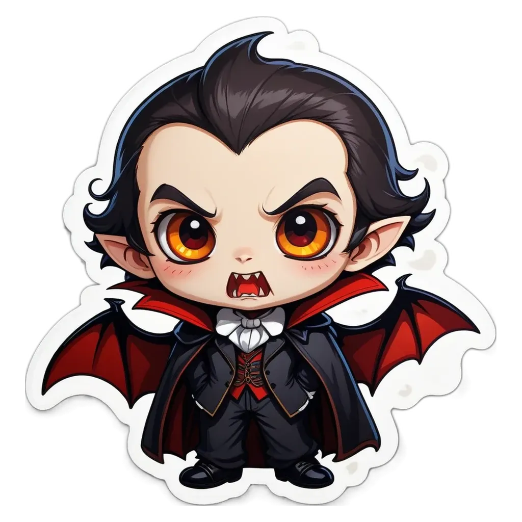 A boy wearing a Dracula costume with red wings.