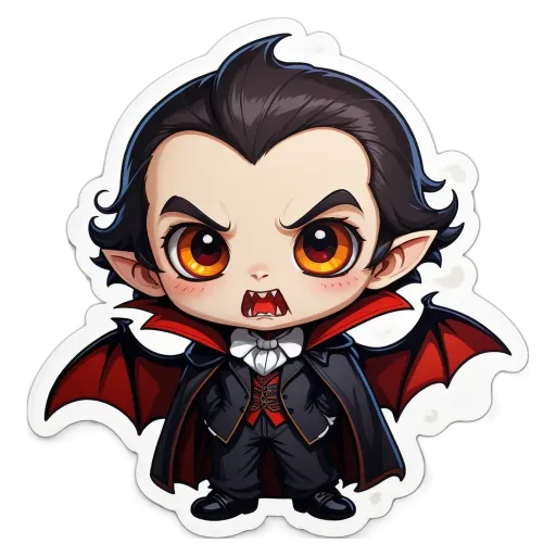 A boy wearing a Dracula costume with red wings.