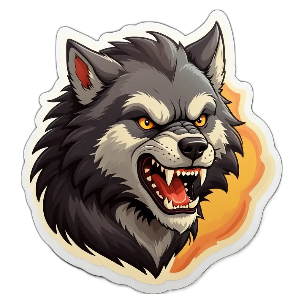 A cartoon picture of a werewolf with open teeth.
