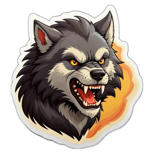 A cartoon picture of a werewolf with open teeth.