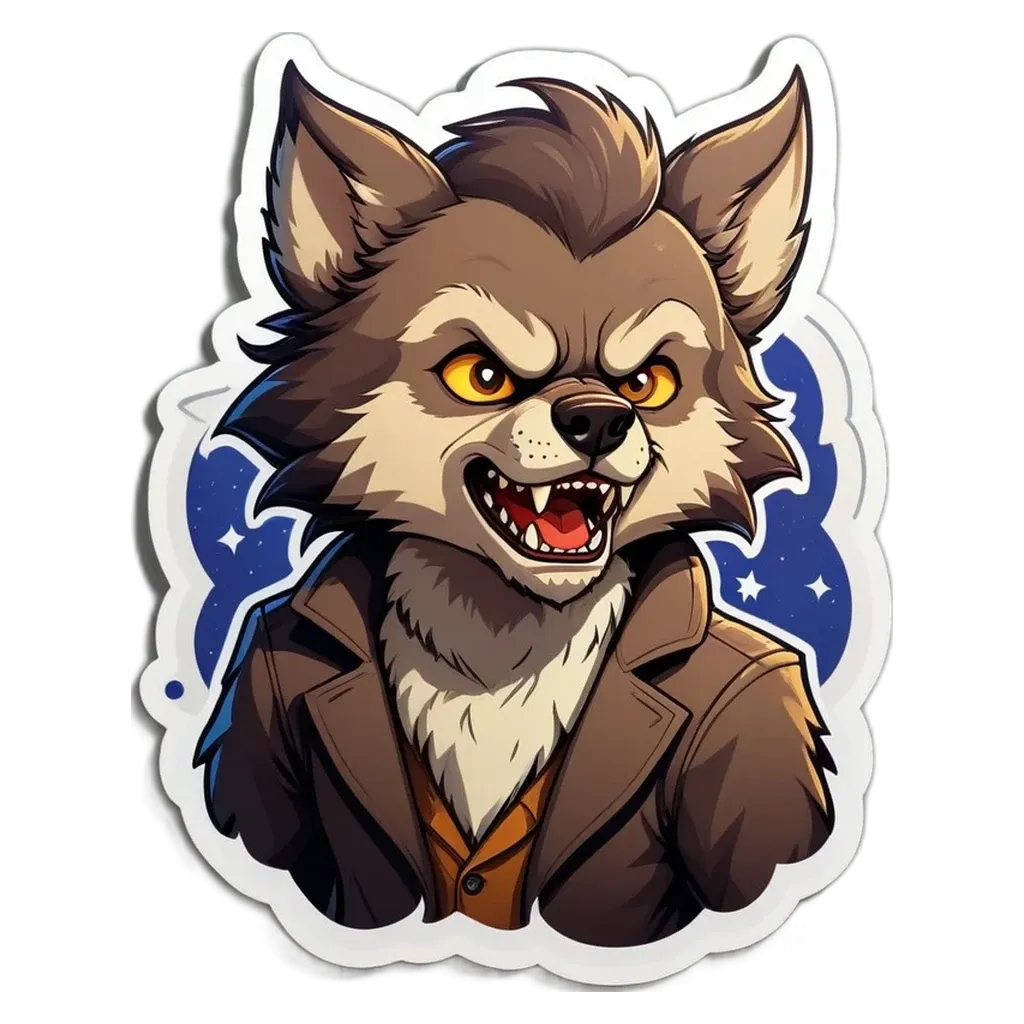 A cartoon depiction of a werewolf howling at the moon.