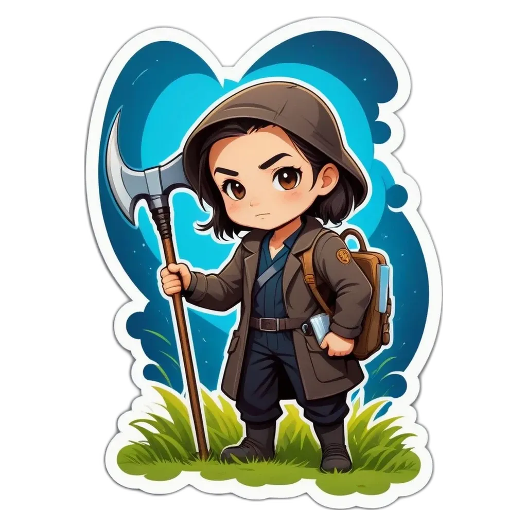 A girl in a cartoon character holding an ax.