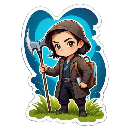 A girl in a cartoon character holding an ax.