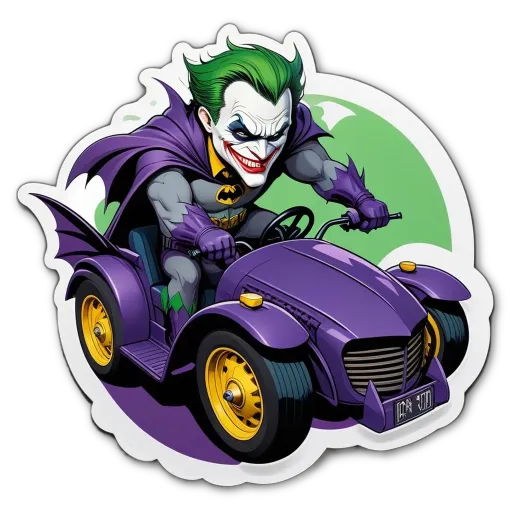 A sticker of Batman riding a toy lawn mower.