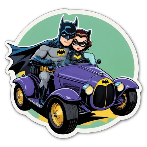A Batman and Cat stickers of them in a car.
