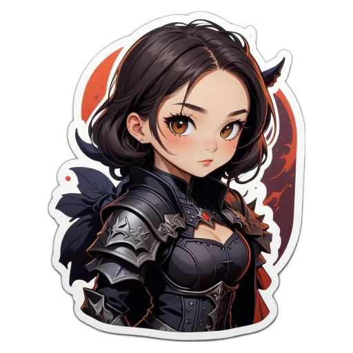 A girl with a black outfit is shown with a red background.