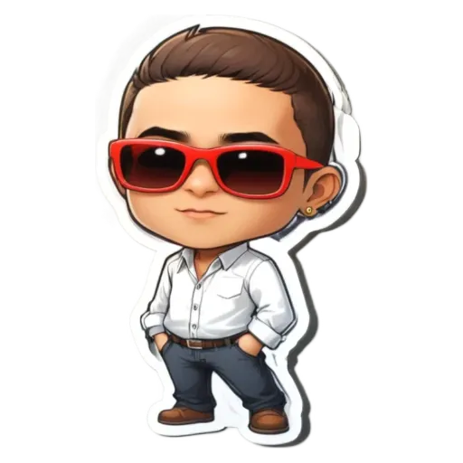 A boy wearing sunglasses and a white button up shirt.