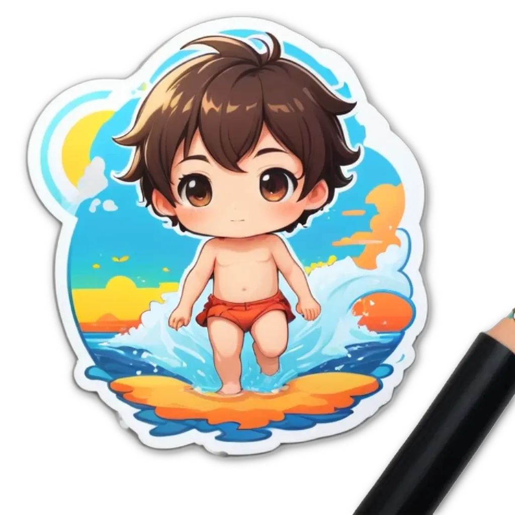 a boy in the beach in front of a sunset.