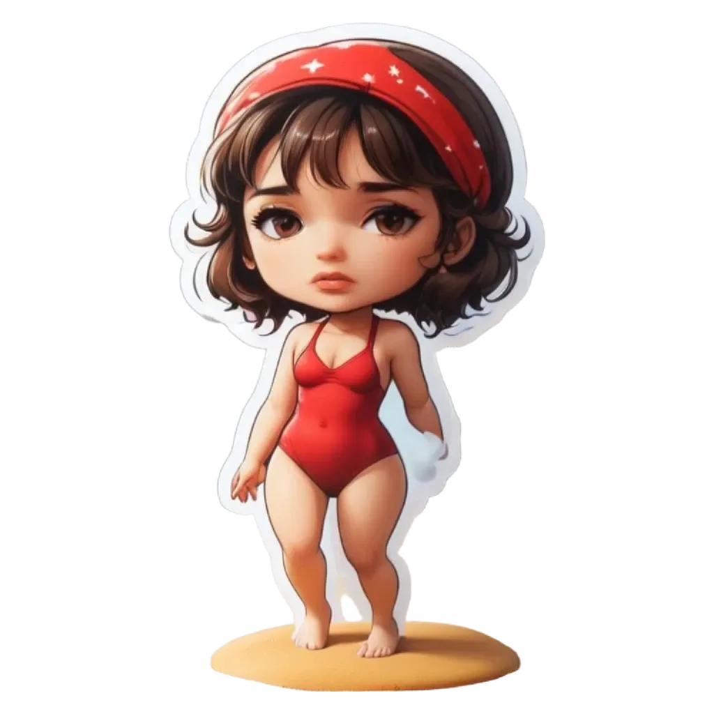 A small girl in a bathing suit that is red.