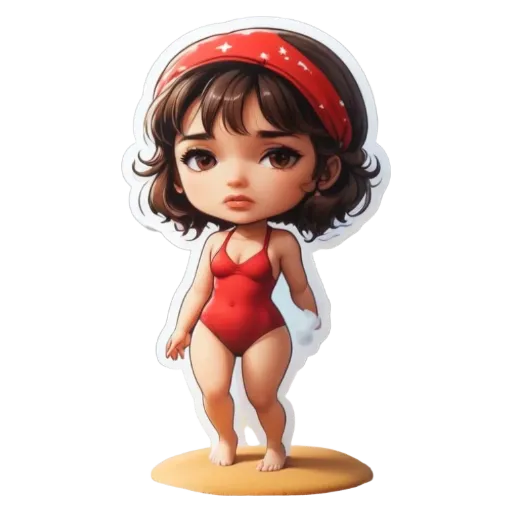 A small girl in a bathing suit that is red.