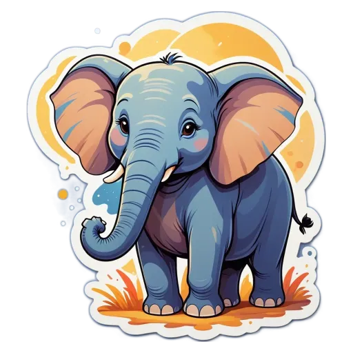 A cartoon elephant with a yellow circle for a eye.