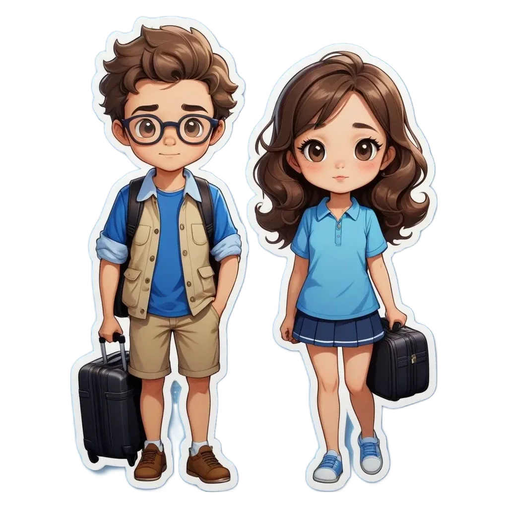 A girl and boy stickers are standing next to each other.