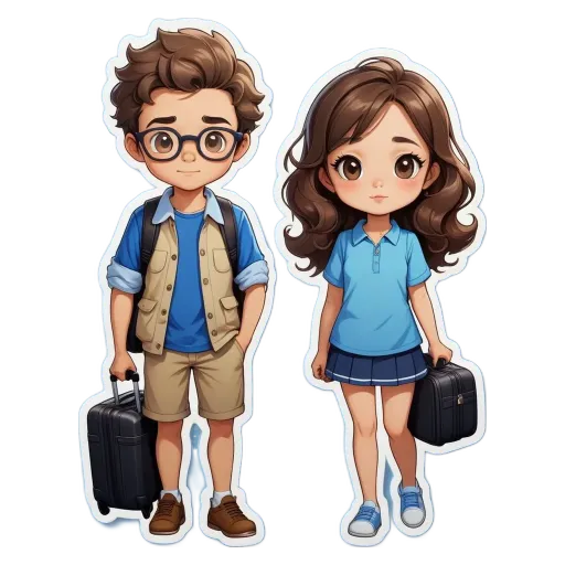 A girl and boy stickers are standing next to each other.