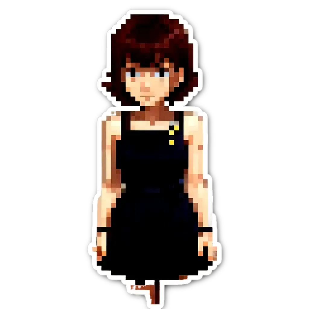 An art image of a girl wearing a black dress.