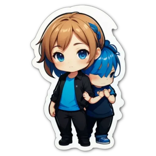 A blue and black character from a anime or video game sticker.