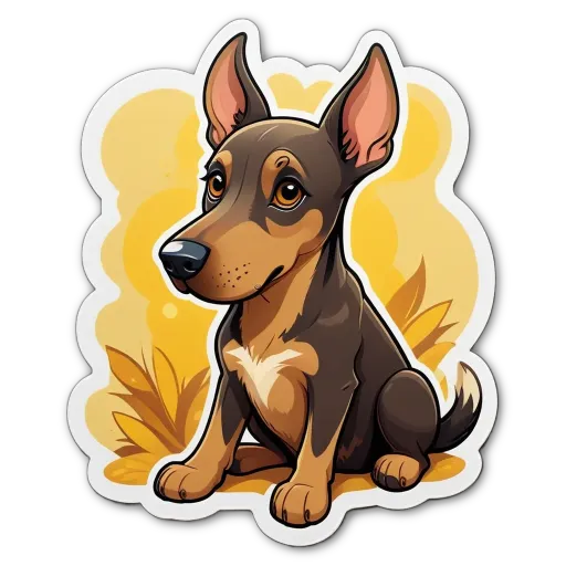 A cartoon dog sitting on the ground with its eyes wide open.