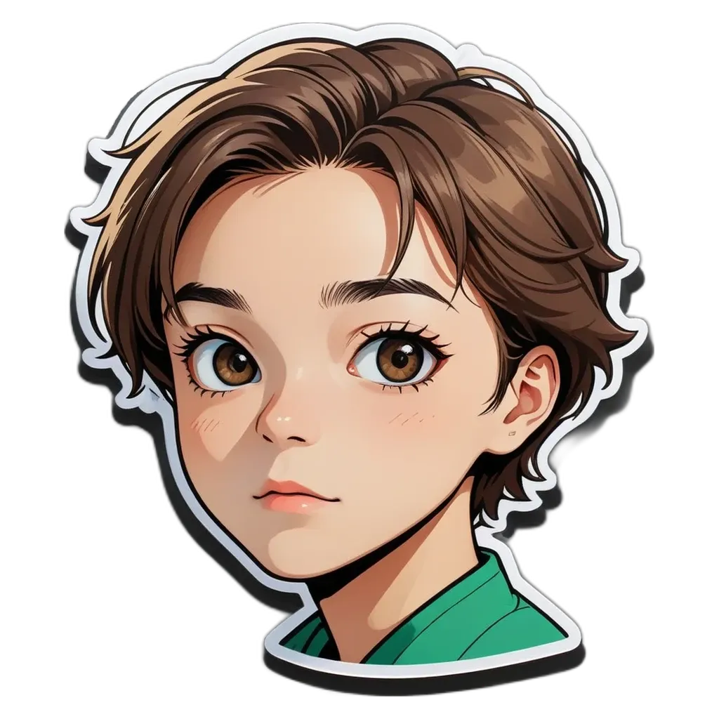 A boy with a green shirt and short brown hair.