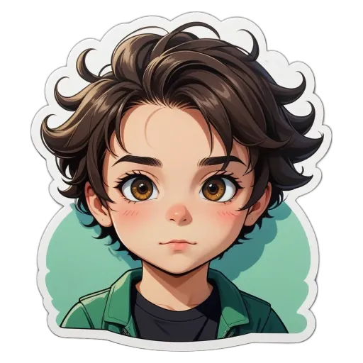 A boy with a sticker of his face.