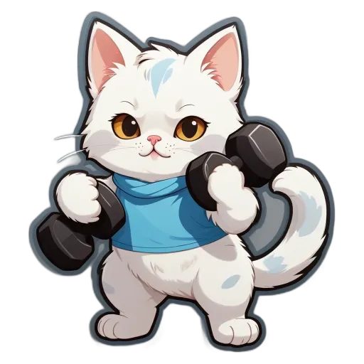 A cartoon cat lifting weights is the focus of the image.