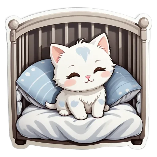 A cartoon cat sleeping on a bed with pillows.
