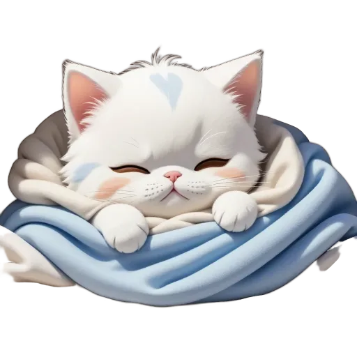 A cartoon cat sleeping on a blanket.