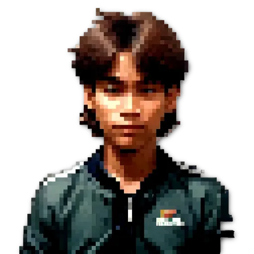 An art image of a boy wearing a jacket with the word "macht" on it.