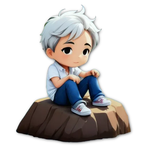 A boy is sitting on a rock.