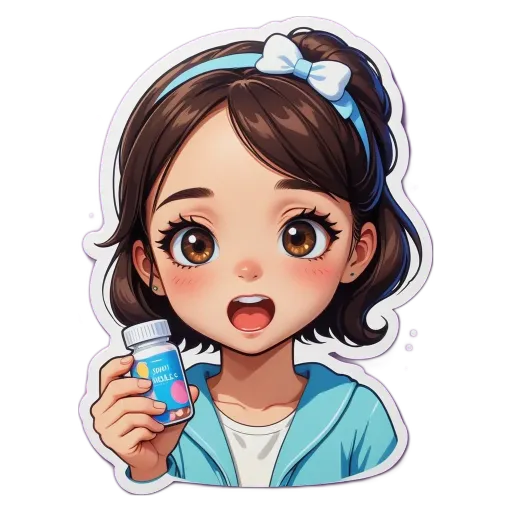A girl with a pill in her hand that is sweet roll.