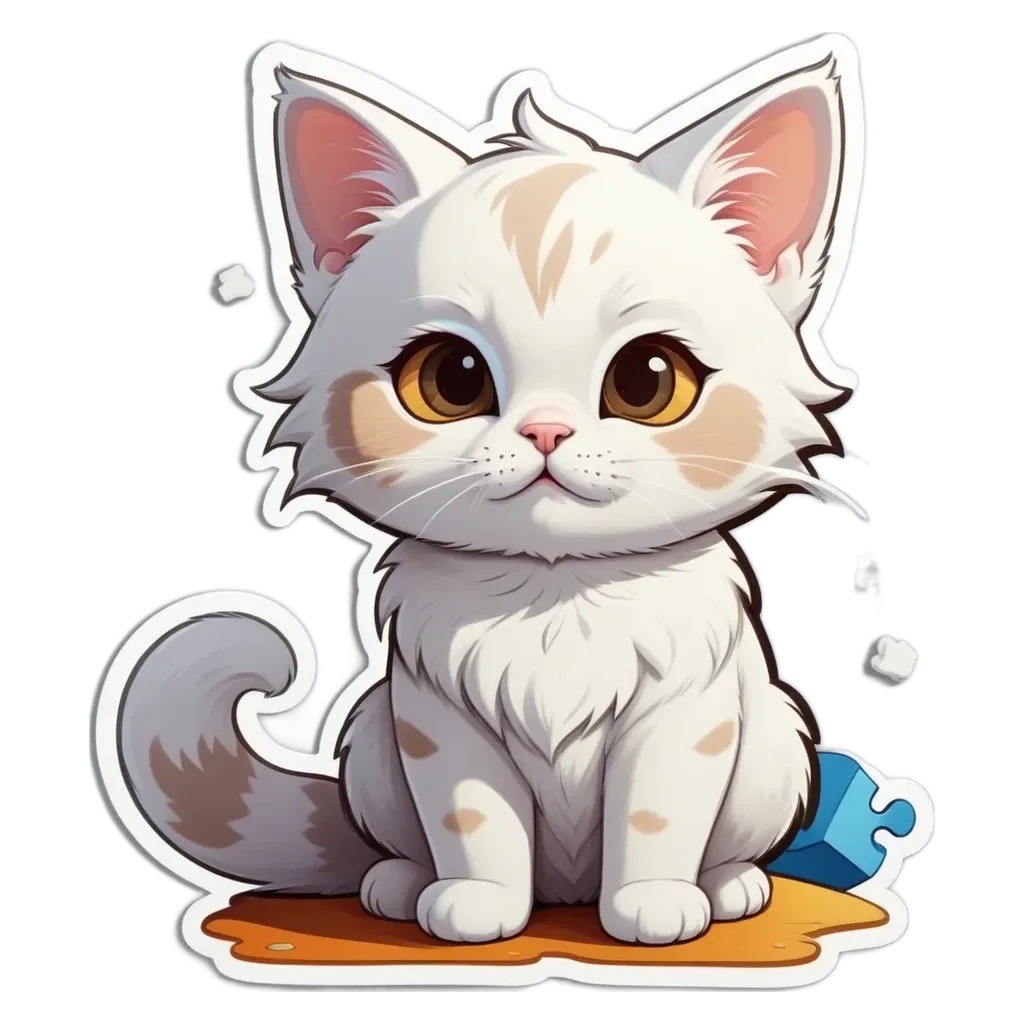 A cartoon cat sitting on a puzzle piece.