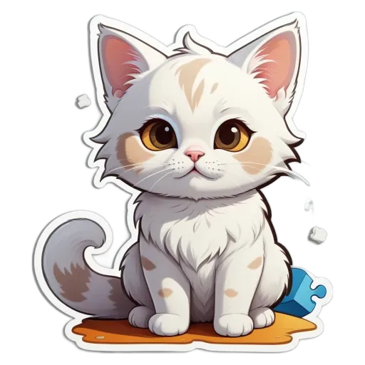 A cartoon cat sitting on a puzzle piece.