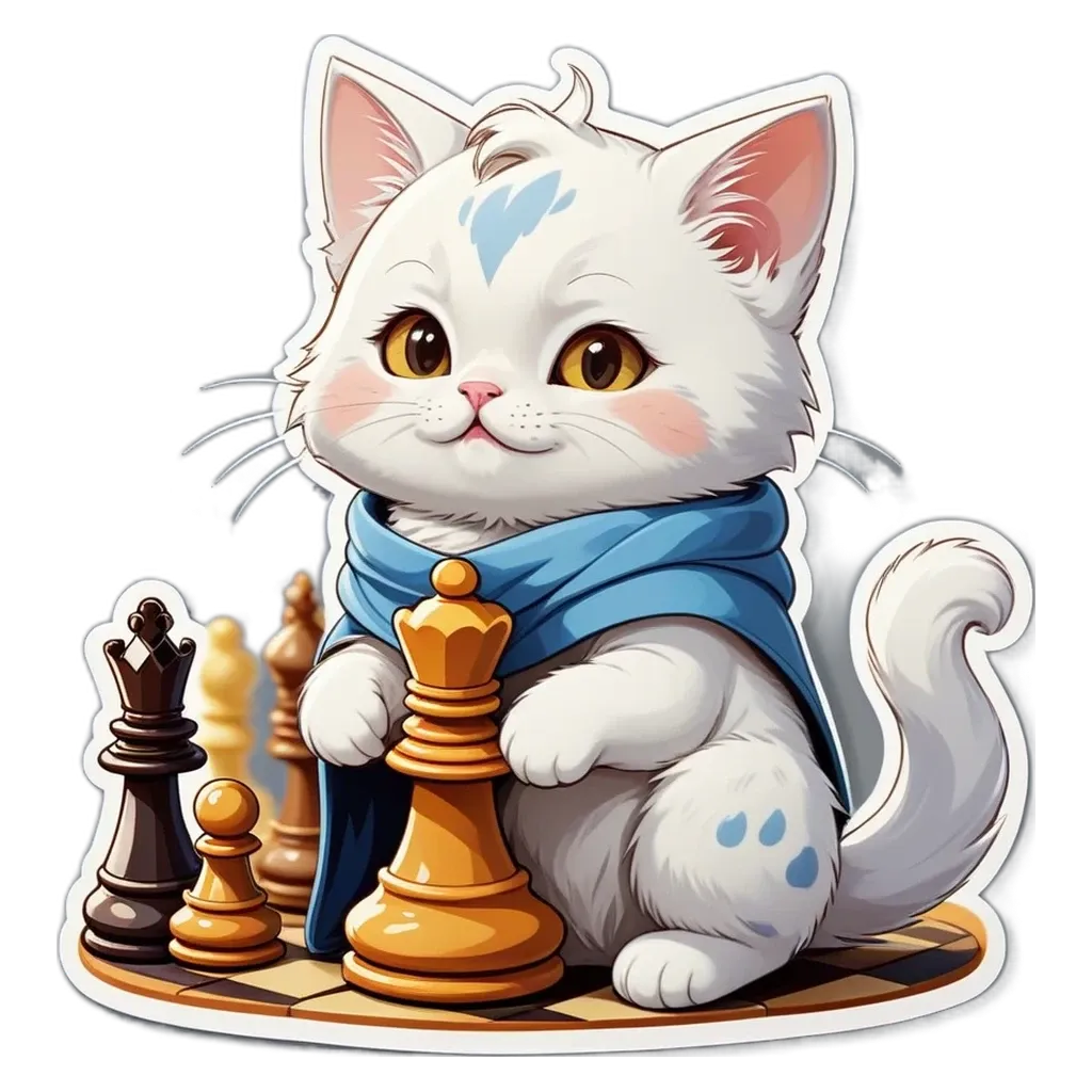 A cat playing a game of chess with a human.