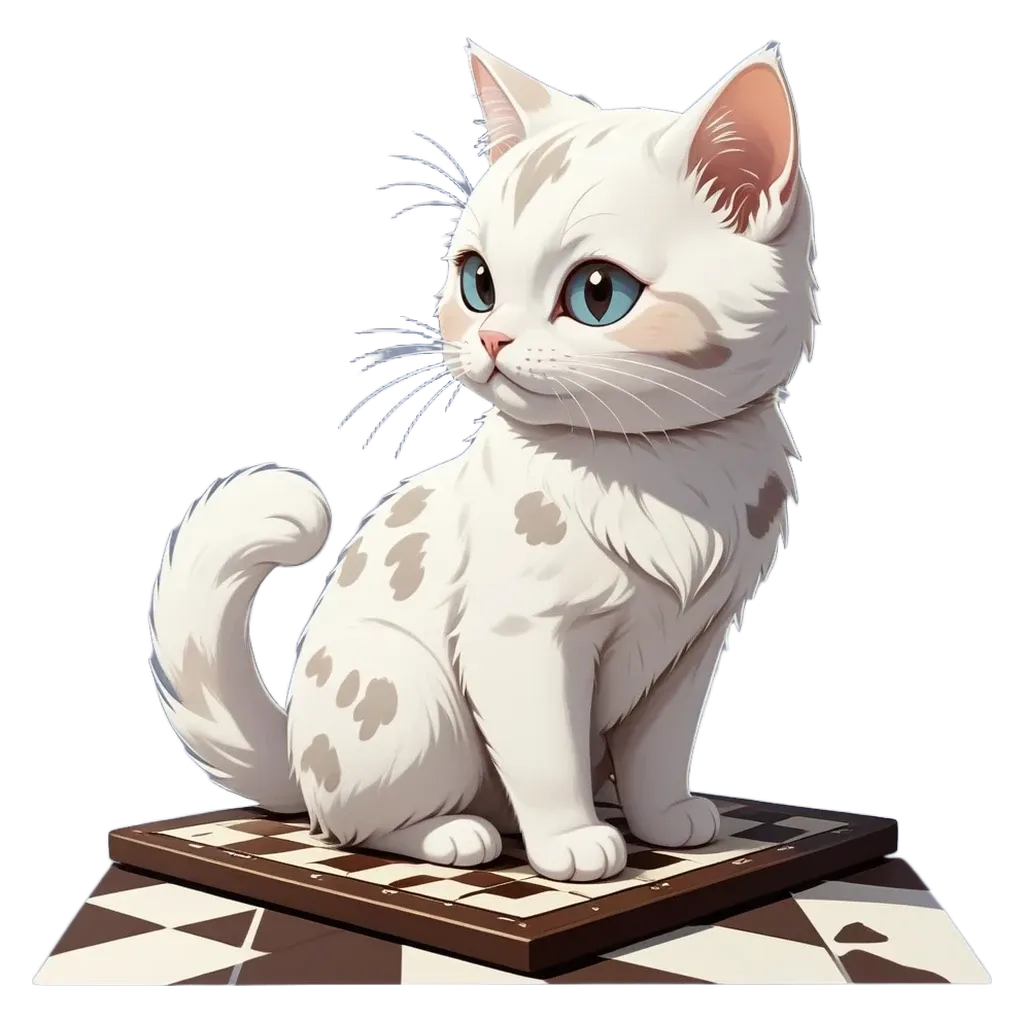 A cartoon cat sitting on a checker board.