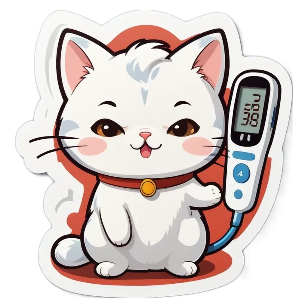 a cat holding a digital cat toy with a button on its collar that says 'narrative' on it.