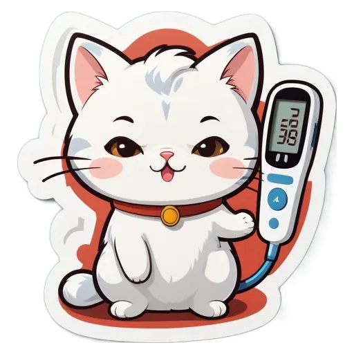 a cat holding a digital cat toy with a button on its collar that says 'narrative' on it.