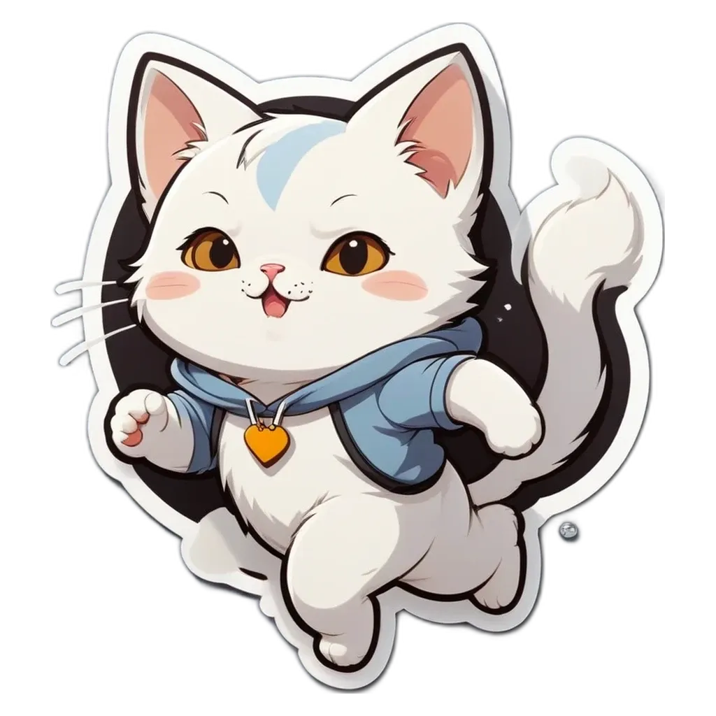 A cat in a hoodie and blue jacket is running.