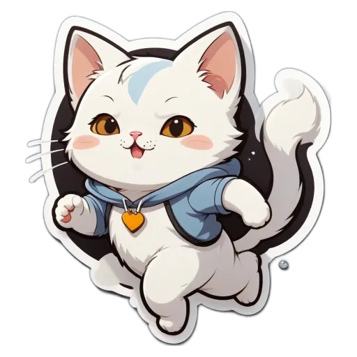 A cat in a hoodie and blue jacket is running.