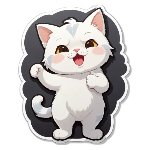 A cat sticker is in a black background.