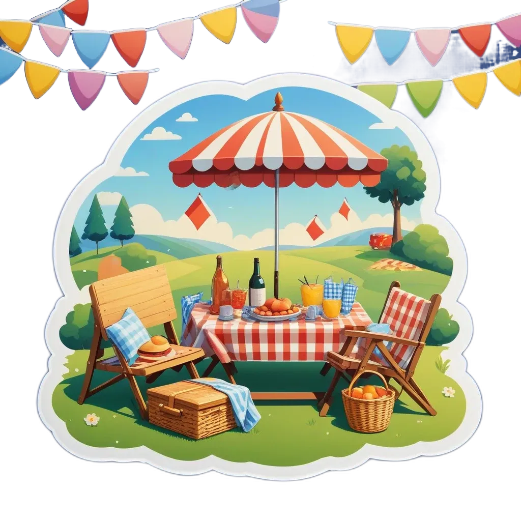 A picnic table and chairs under an umbrella on a sunny day.