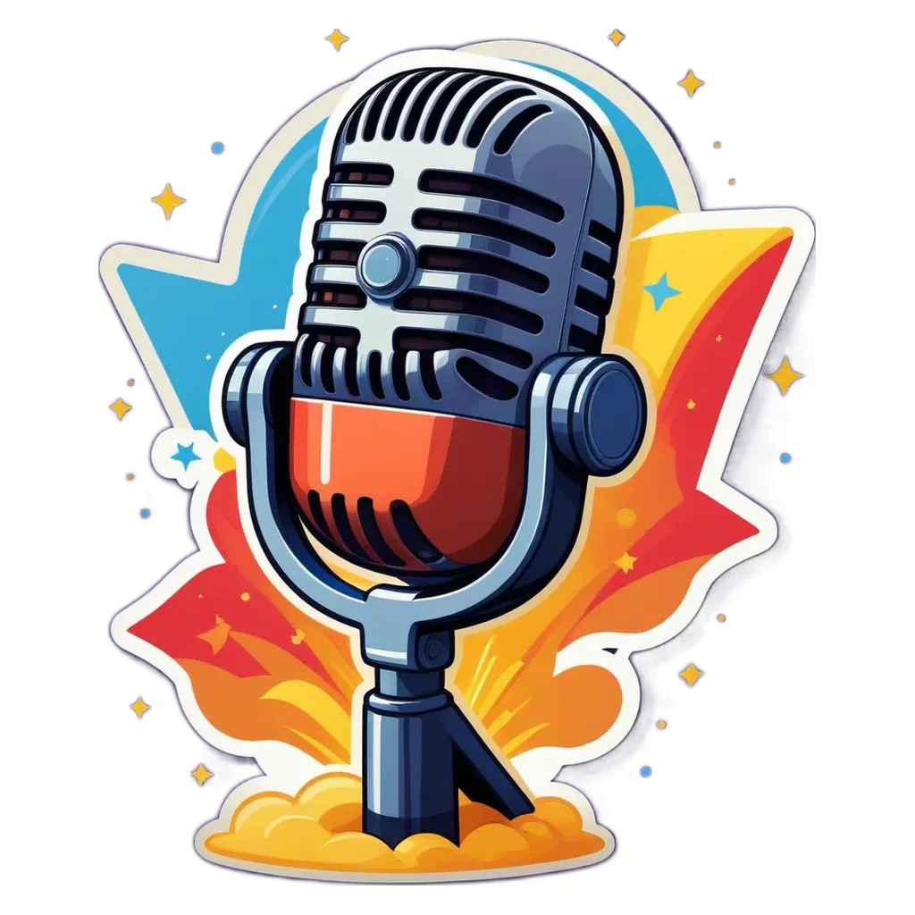 A microphone that is part of a graphic that is black and red.
