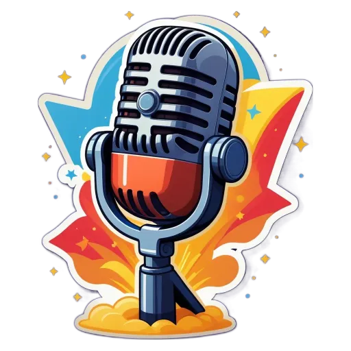 A microphone that is part of a graphic that is black and red.